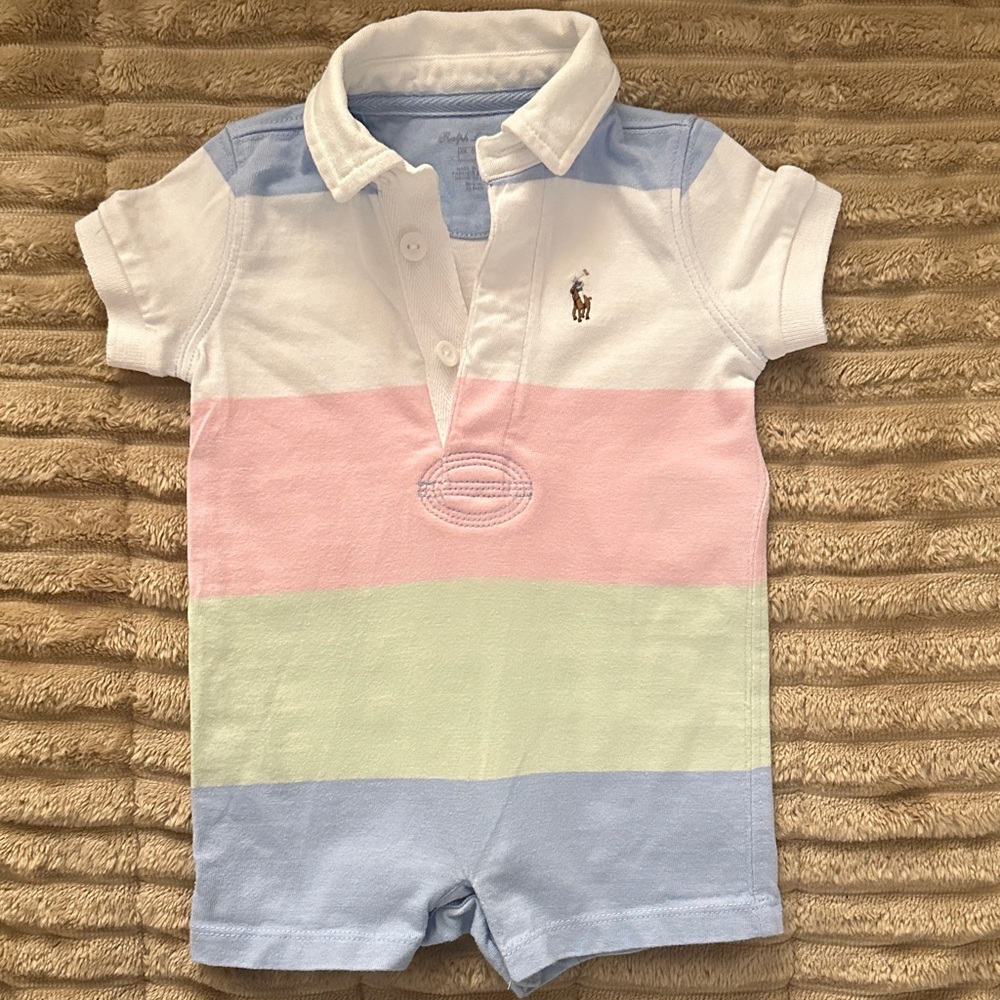 Ralph Lauren Kids Pastel Striped Polo Romper